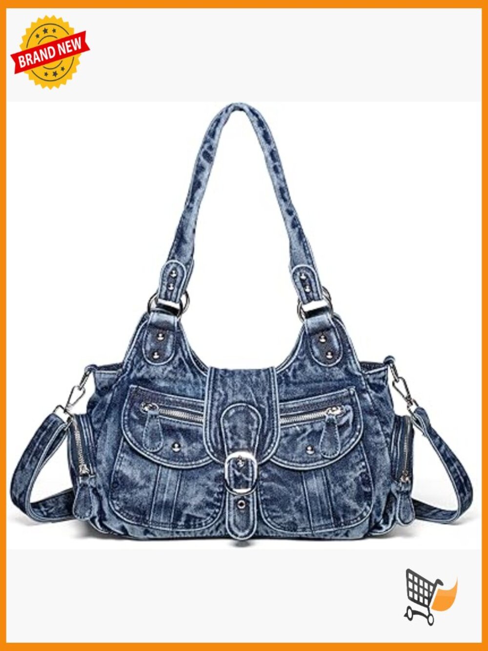 Denim Hobo Tote Crossbody Bag with Shoulder Strap